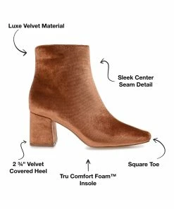 Journee Collection | Brown Hazara Velvet Bootie - Women -High heel Store zu109414566 alt 2 tm1666366796