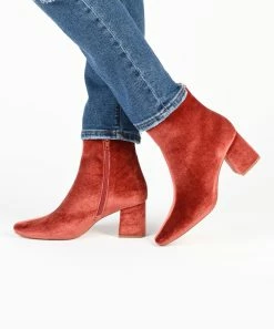 Journee Collection | Brown Hazara Velvet Bootie - Women -High heel Store zu109414566 alt 3 tm1666366796