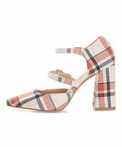 Journee Collection | Coral & Cream Plaid Isadorah Double-Strap D'Orsay Pump - Women -High heel Store zu109414575 alt 4 tm1666366796