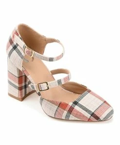 Journee Collection | Coral & Cream Plaid Isadorah Double-Strap D'Orsay Pump - Women