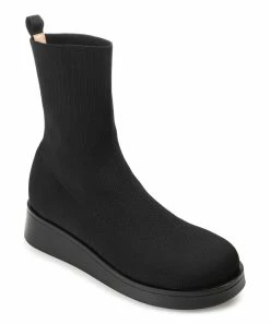 Journee Collection | Black Knit-Shaft Tru Comfort Foam Ebby Wedge Bootie - Women