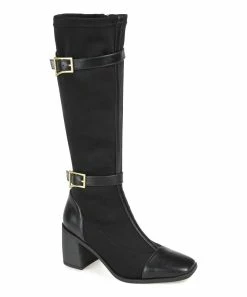 Journee Collection | Black Wide-Calf Strap-Accent Gaibree Boot - Women
