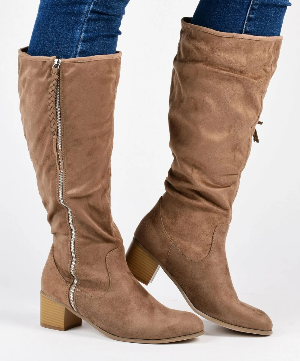 Journee Collection | Taupe Wide-Calf High-Heeled Sanora Knee-High Boot - Women 6 Journee Collection | Taupe Wide-Calf High-Heeled Sanora Knee-High Boot - Women - Image 4