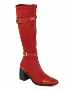 Journee Collection | Red Wide-Calf Strap-Accent Gaibree Boot - Women