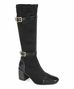 Journee Collection | Black Extra-Wide Calf Strap-Accent Gaibree Boot - Women