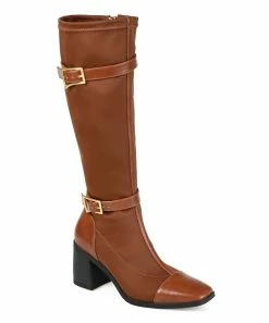 Journee Collection | Brown Extra-Wide Calf Strap-Accent Gaibree Boot - Women