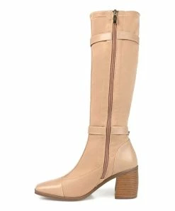 Journee Collection | Beige Wide-Calf Strap-Accent Gaibree Boot - Women -High heel Store zu109768280 alt 2 tm1666725302