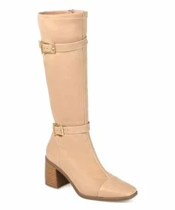 Journee Collection | Beige Wide-Calf Strap-Accent Gaibree Boot - Women