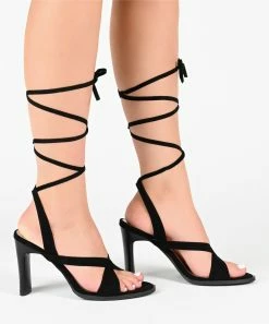 Journee Collection | Black Tie-Closure Adalee Sandal - Women -High heel Store zu111140649 alt 4 tm1673469256