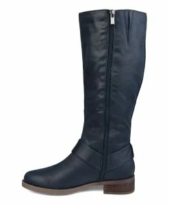 Journee Collection | Dark Blue Crisscross Meg Wide-Calf Knee-High Boot - Women -High heel Store zu111147600 alt 3 tm1670273723