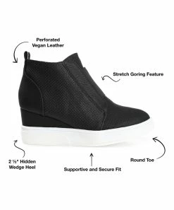 Journee Collection | Black Pinhole Clara Wedge Sneaker - Women -High heel Store zu111149573 alt 2 tm1673549081