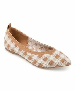 Journee Collection | Light Brown & White Gingham Tayleen Ballet Flat - Women
