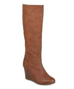 Journee Collection | Brown Wide-Calf Wedge Boot - Women