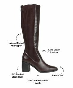 Journee Collection | Brown Ribbed-Panel Winny Extra-Wide Calf Boot - Women -High heel Store zu111156277 alt 1 tm1670273983